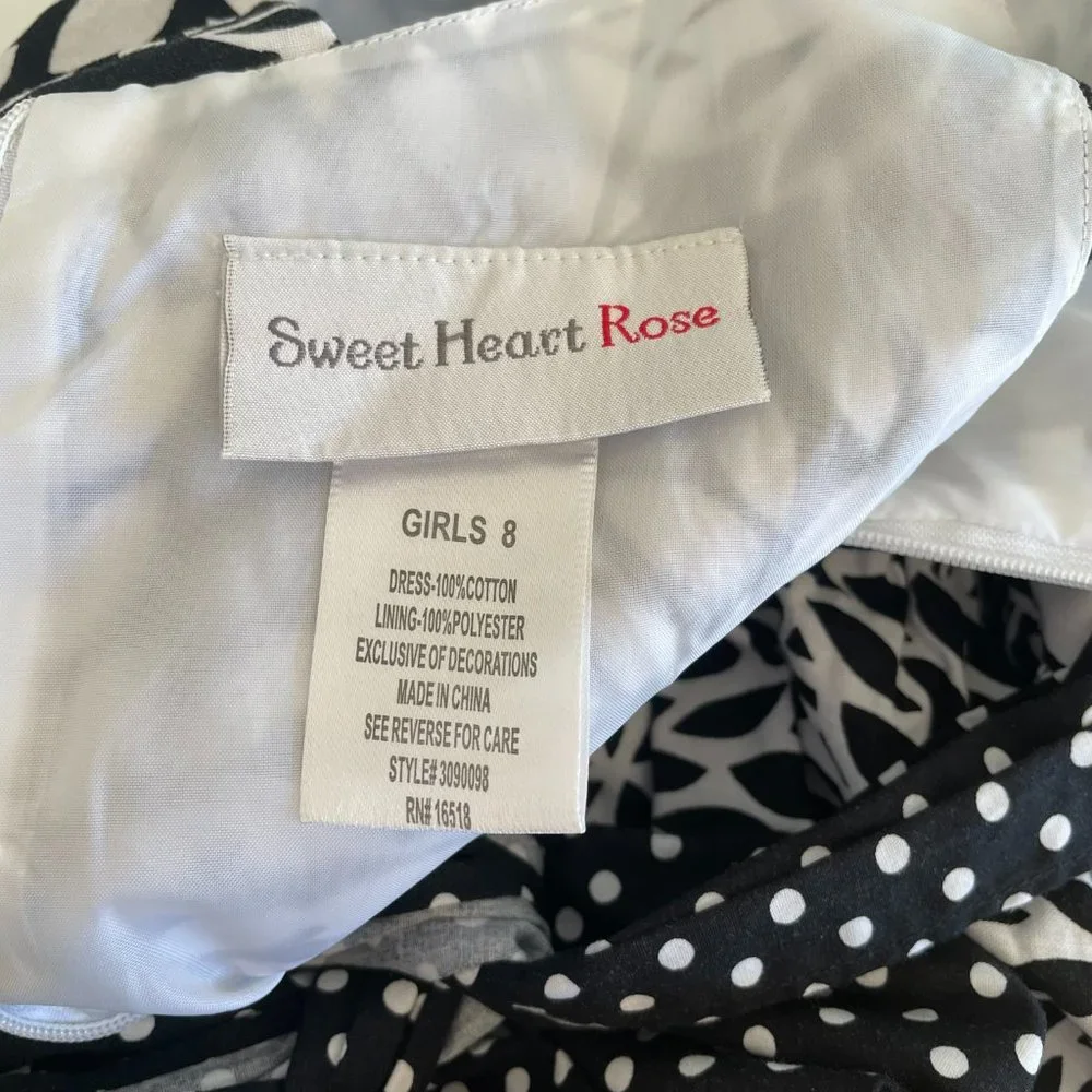 Sweet Heart Rose Summer Cotton No Sleeve Tie Back Dress Black & White Girls Sz 8